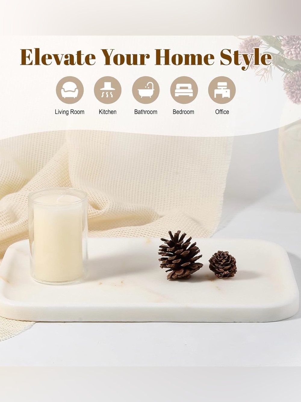 NIB ! White Marble Tray - Elegant Home Bath Decor -Oval Shaped